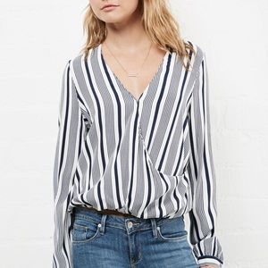 The JetSet Diaries navy striped surplice blouse